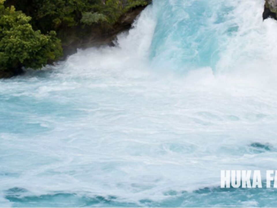 Huka Falls cascading waterfall in New Zealand