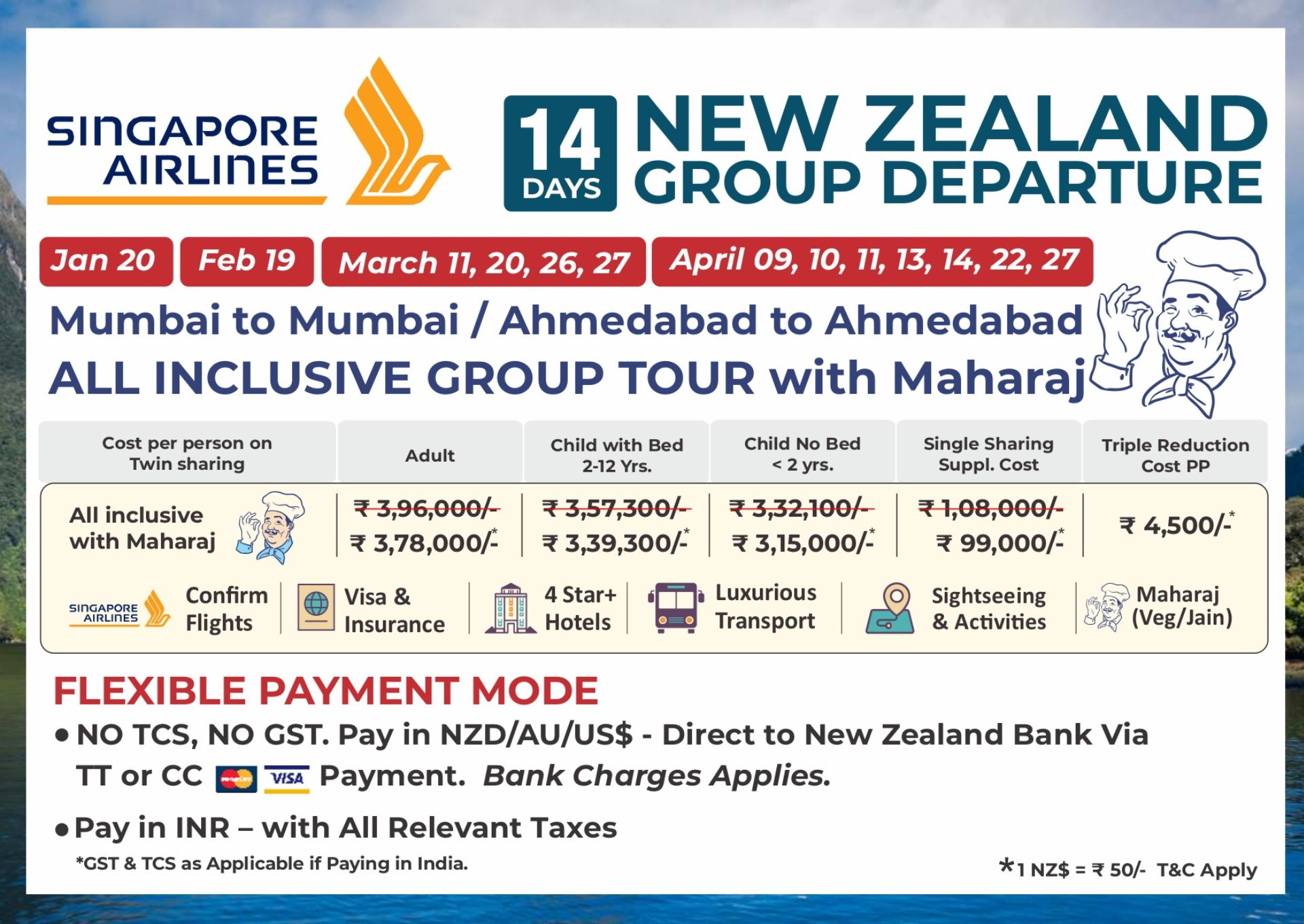 Mumbai to Mumbai & Ahmedabad to Ahmedabad New Zealand Tour